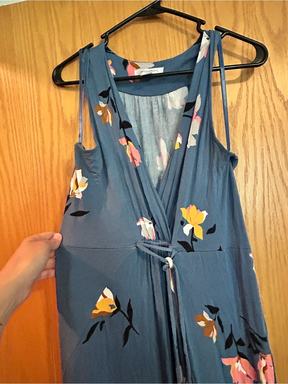 Motherhood Blue Floral Wrap Maxi Dress with Tie Waist